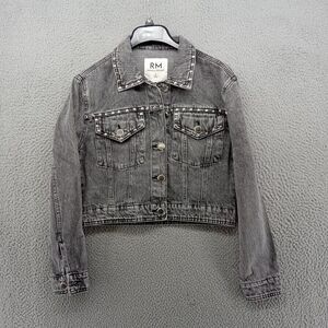 Rebecca Minkoff Denim Jacket Womens Small Gray Silver Studded Trucker Style Jean